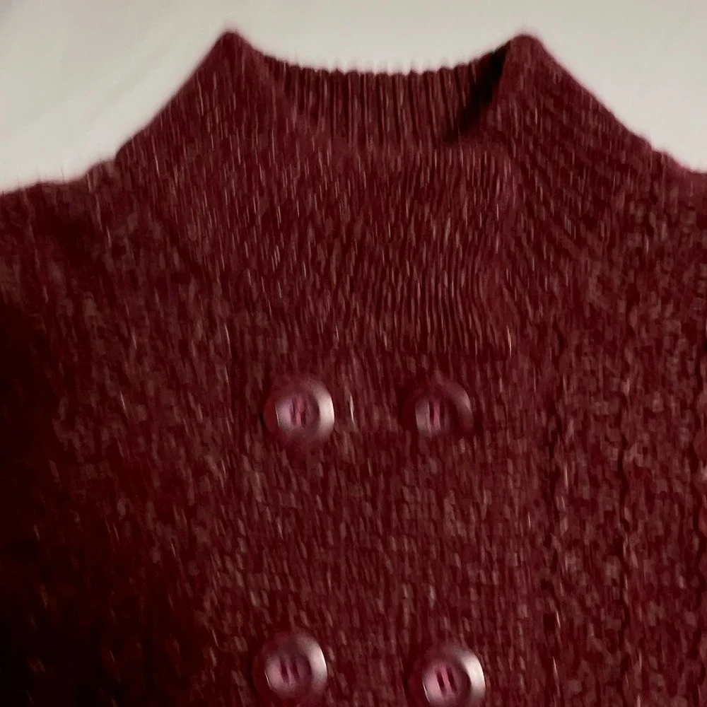 Caslon Alpaca Chunky Knit Peplum Sweater Womens 5 Bell Sleeve Mock Neck Burgundy - Picture 6 of 16